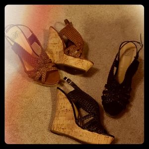 Black and Brown/Cognac Wedges